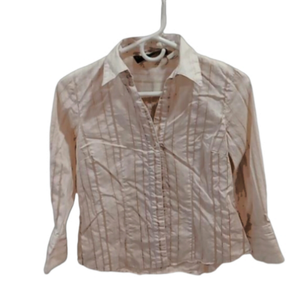 ( 163 ) Harve Benard, gold, cream & pink stripes, long sleeves,  form fitting